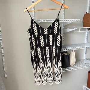 Black & White Crochet-Trim Slip Dress